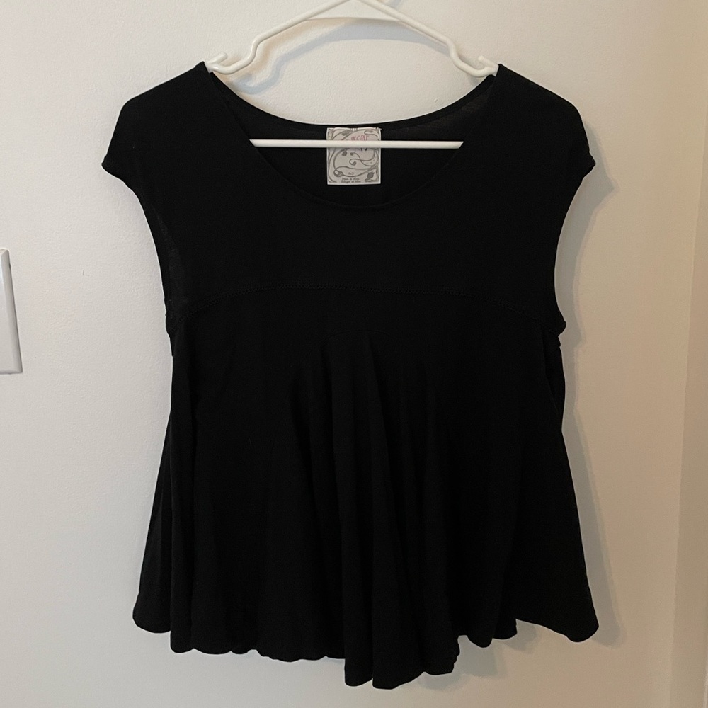 Free People Black Short Sleeve Top